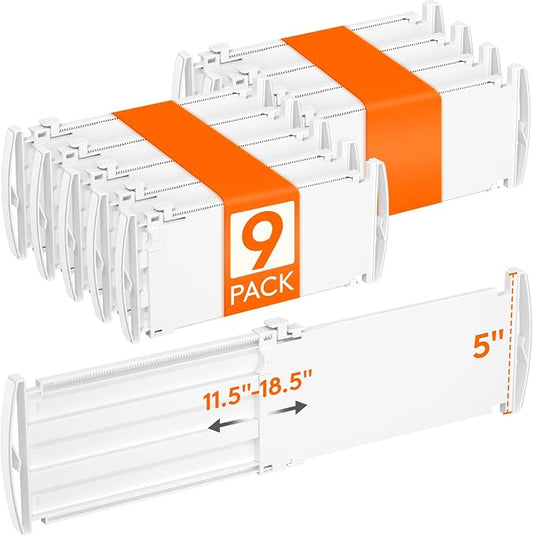 Lifewit 5" Tall Drawer Dividers, Adjustable Deep Drawer Organizer Clothes | 9 Pack 11.5"-18.5" Expandable White Plastic Separators for Dresser, Kitchen, Cabinet, Closet, Office Organization & Storage by Lifewit