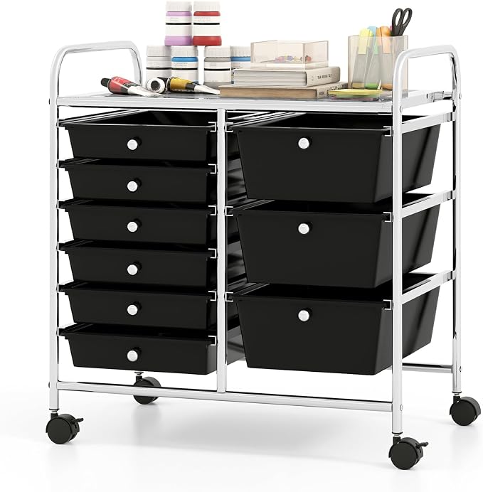 Moccha 9-Drawer Rolling Storage Cart - Under Desk Storage Drawers with wheels for Craft Art Supply Paper Salon, Scrapbook Paper Tools, Mobile Utility Cart for Classroom, Black by LDAILY