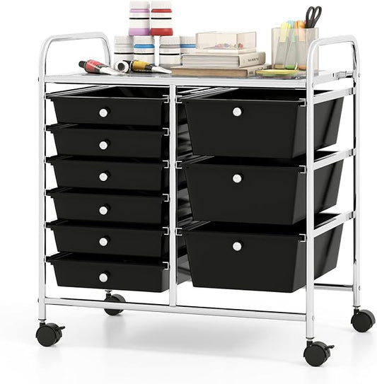 Moccha 9-Drawer Rolling Storage Cart - Under Desk Storage Drawers with wheels for Craft Art Supply Paper Salon, Scrapbook Paper Tools, Mobile Utility Cart for Classroom, Black by LDAILY