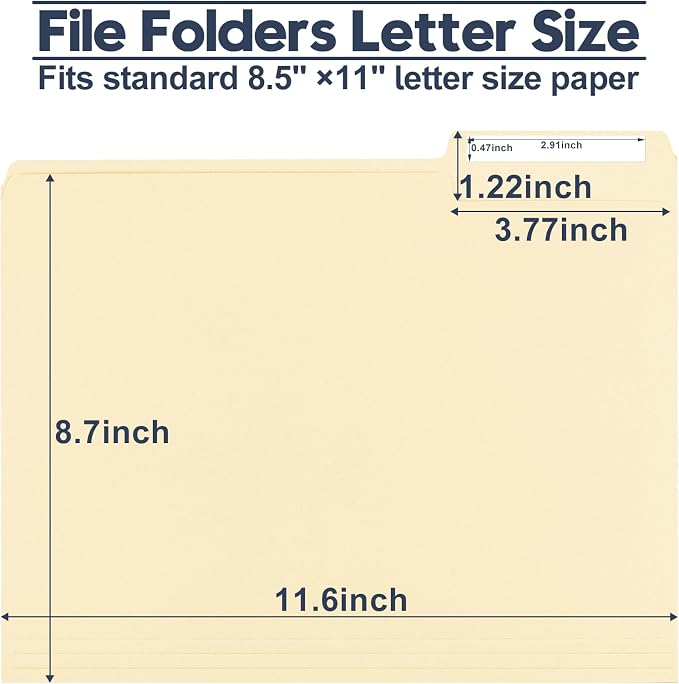 Manila File Folders, 150 Pack Bulk, Letter Size 8.5" x 11", 1/3 Cut Tabs in Assorted Positions, Includes Blank Labels, Sturdy Paper Stock for Office Business School Home Use,Manila - Image 2