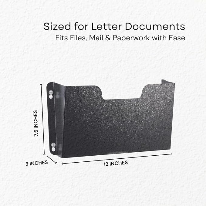 DR POCKET RACK Wall Mount File Holder, Single Pocket Letter Size, Black Metal Office Document Organizer - Image 3
