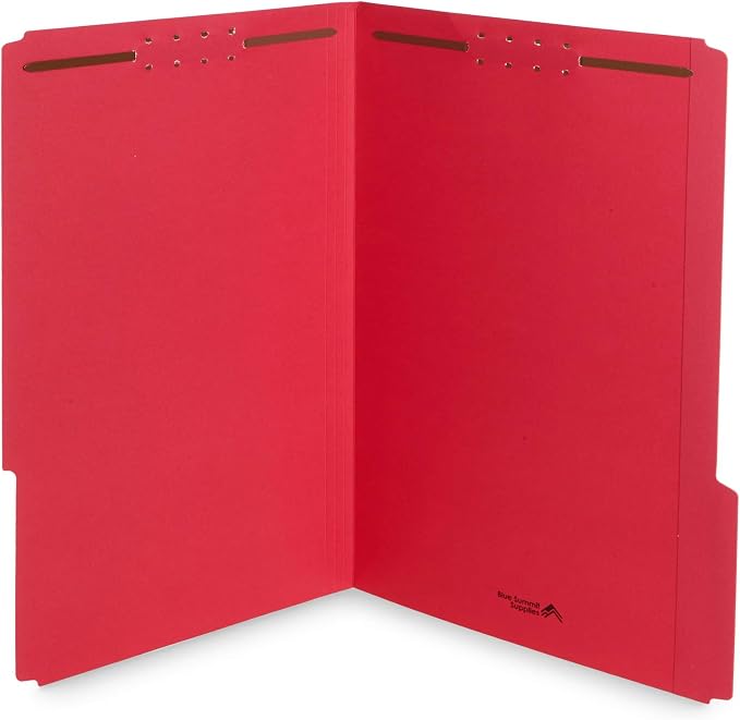 Blue Summit Supplies 50 Fastener File Folders, Legal, Heavy Duty, Red | Heavy-duty 14pt, reinforced 1/3 top tab, legal size, embedded fasteners, for legal, medical, and office records by BlueSummitSupplies