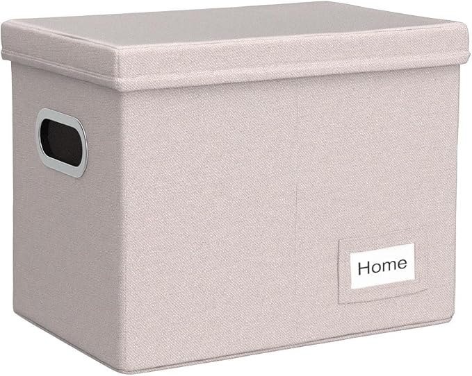 File Organizer Box - Set of 1 Collapsible Decorative Linen Filing Storage Hanging File Folders with Lids Office Cabinet Letter Size Light Grey (14x9.3x10.8 inch) - Image 4