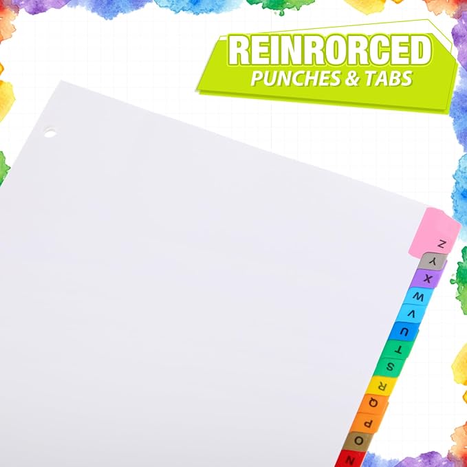 Sinload 12 Set A-Z 26 Tab Dividers for 3 Ring Binders, 8.5 x 11 Inch Alphabet Binder Divider a to Z Divider with Multicolor Alphabetical Tab Alphabetical File Divider for Page Notebook File - Image 5