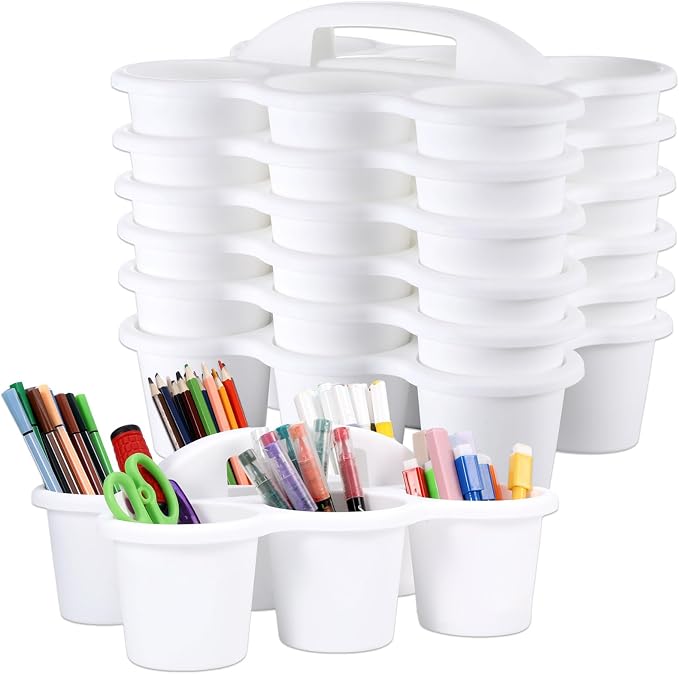 6 Pack Classroom Caddy with Handle Plastic Storage Caddy Organizer with 6 Compartments Drink Cup Caddies Holder Portable Storage Bin for Pencil, Crayon, Marker, Home, Office, School Supplies(White) by gisgfim