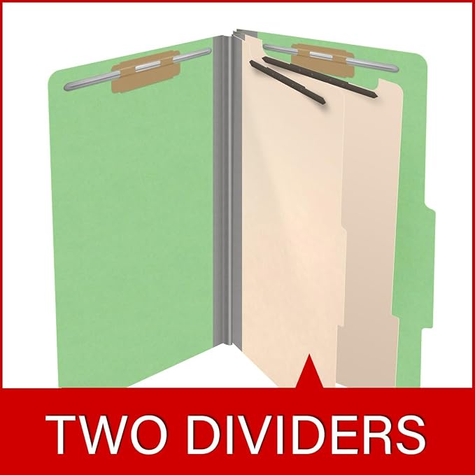 18 pt Heavy Duty Top Tab Color Folders, 2/5 Cut ROC Top Tab, Legal Size, 2 Dividers, Green (Box of 10) - Image 8