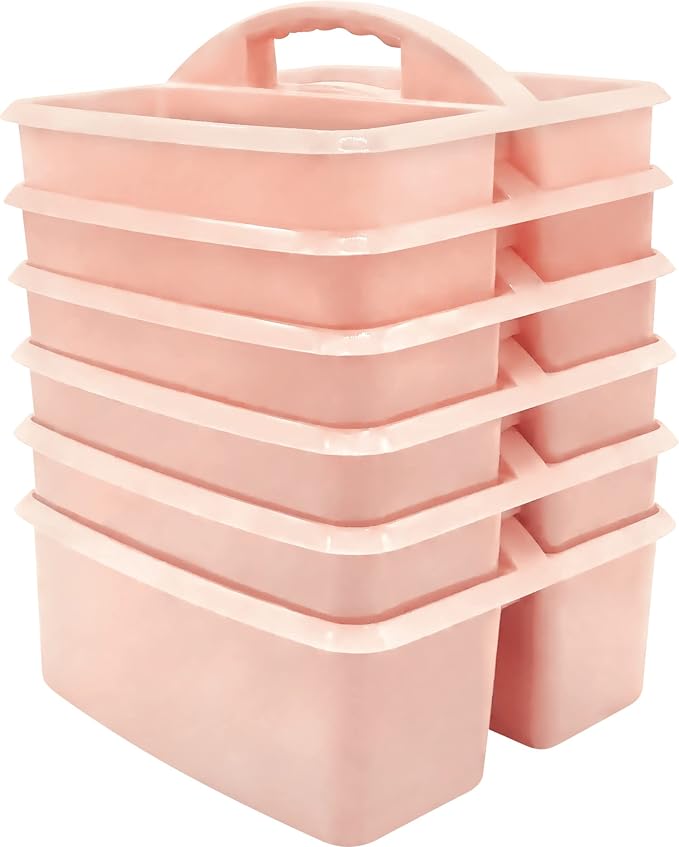 Teacher Created Resources Blush Portable Plastic Storage Caddy 6-Pack for Classrooms, Kids Room, and Office Organization, 3 Compartments by TeacherCreatedResourcesOS
