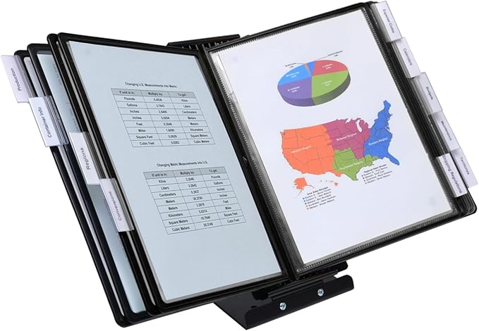 Ultimate Office SWITCHFILE 10-Pocket Reference Display Organizer Black Pkts | Compact Weighted Metal Base For Wall or Desktop Use Portrait or Landscape Display -10 EZ-Load Pockets / 20 Letter Size Sheets by UltimateOffice