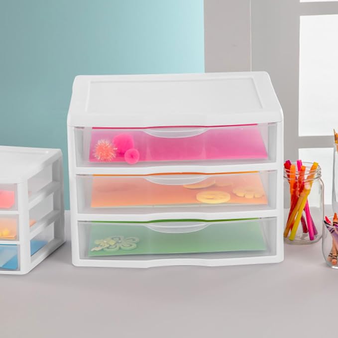 Sterilite Wide 3 Drawer Organizer, Clear Countertop/Desk Storage, 3 Pack | Organizing Plastic Storage Drawers and Containers for Home, Office, Desk, Clothes, Kitchen, and Pantry - Image 7