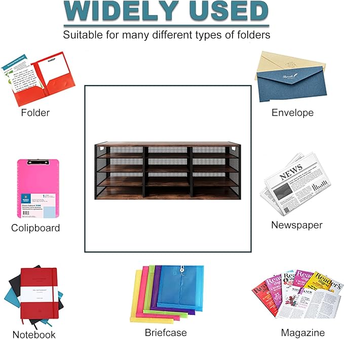 Mail Sorter Adjustable Holder, Countertop Literature Organizer, Student Mailbox for Classroom, Desktop Bill Paper Organizer for Office Home School, 12 Compartments, Brown - Image 3