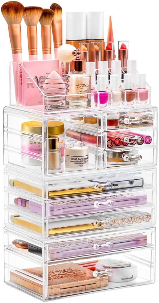 Sorbus Large Clear Makeup Organizer - Detachable 4-Piece Jewelry & Make Up Organizers and Storage Set - Spacious Cosmetic Display Tower - Makeup Organizer for Vanity, Bathroom, Dresser & Countertop - Image 2