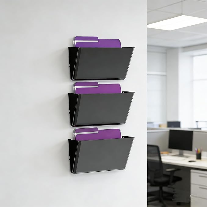 MINDEPOT 3 Pockets Acrylic Wall File Organizer, Wall File Holder Black - Image 6