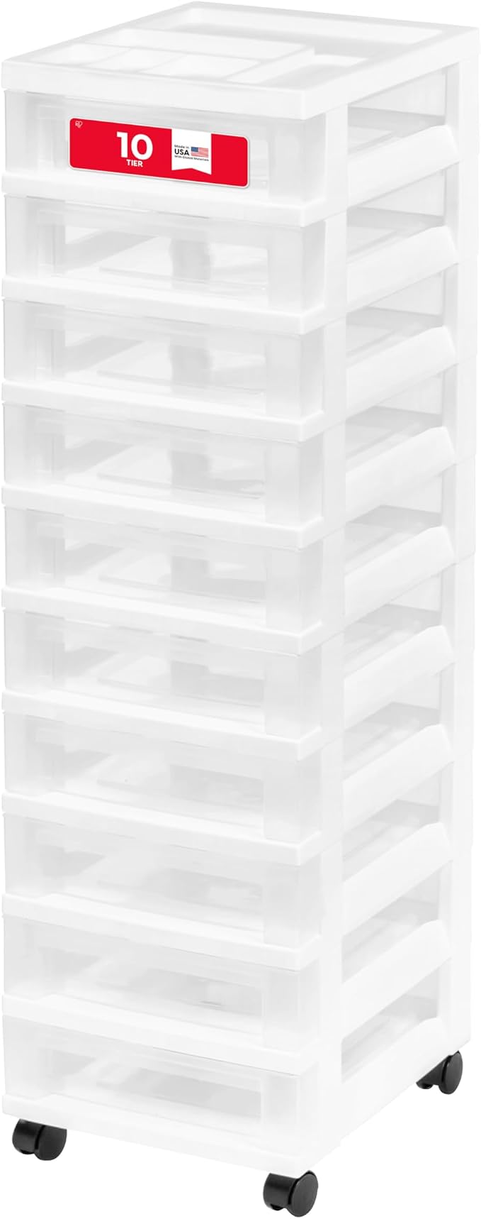 IRIS USA 10-Drawer Rolling Storage Cart, White/Clear | Keep craft supplies, office essentials, classroom items, and accessories organized with easy-access drawers for daily use by IRISUSA