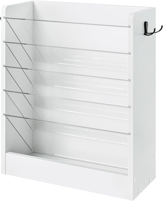 Wall File Holder, 6-Tier File Organizer, Office Supplies Storage Rack, Versatile Desktop Organizer, with Detachable Shelves, with Side Hooks, for Living Room, Study, Home Office, White MWJ02WB - Image 9
