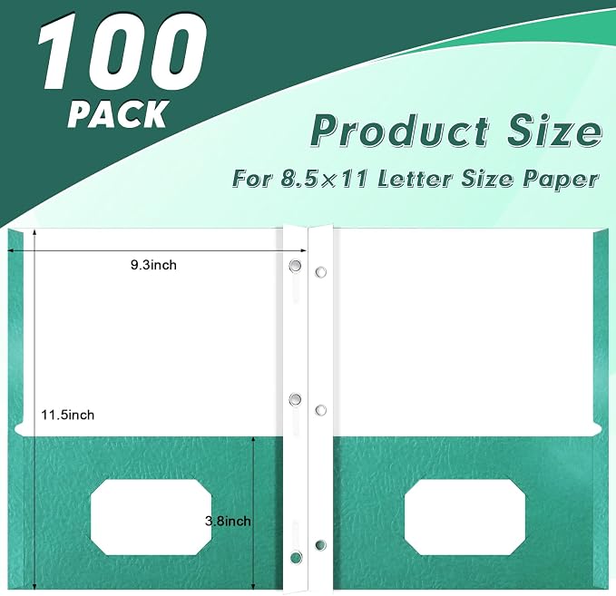 Two Pocket Folders, PANDRI 100 Pack Two Pocket Folders with Prongs, 2 Pocket 3 Prong Folders Designed for Office and Classroom, Letter Size Assorted 5 Colors - Image 2