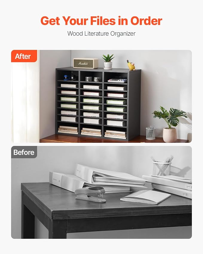 VEVOR Literature Organizer, 24 Compartments Office Mailbox with Adjustable Shelves, Wooden Mailbox Sorter Medium Density Fiberboard Office Home Classroom Storage for Files, Documents, Papers, Grey - Image 2