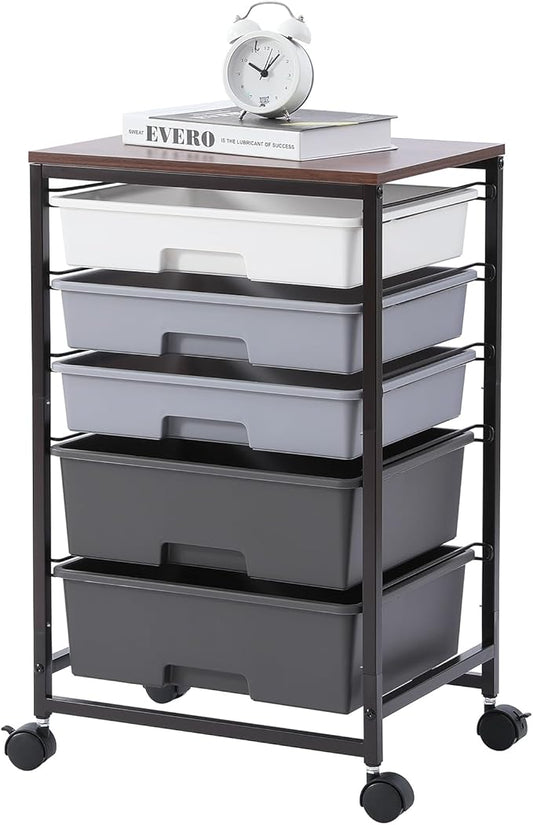 SYKIARIOL Utility Cart with Drawers,5 Drawers Storage Cart,Dark Grey | 5-Tiers Storage Cart with Drawers with Lockable Wheels for Craft Organizers and Storage,Home Office,Classroom,Dorm,Playroom by SYKIARIOL