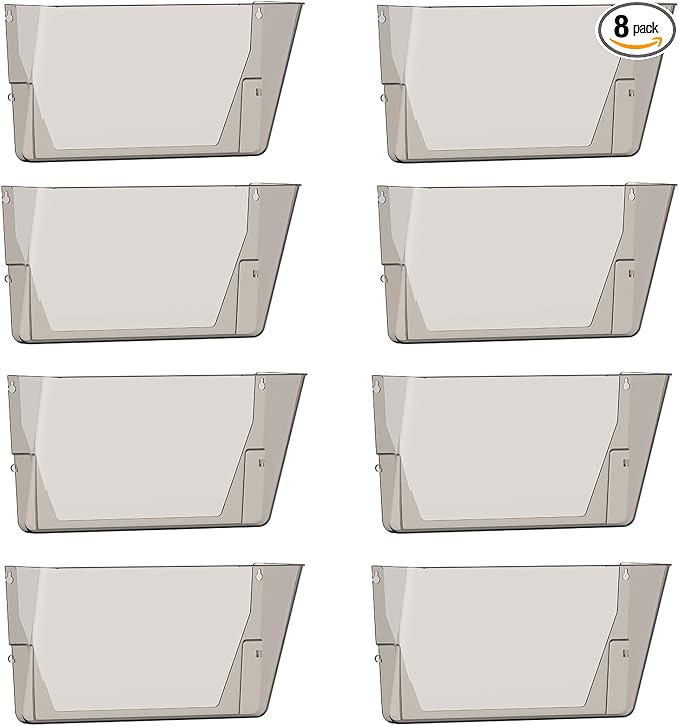 Gawerk Clear Acrylic Single Pocket, Plastic Hanging Wall Mount File Holder for Office Home (Gray, 8 Pack) by Gawerk