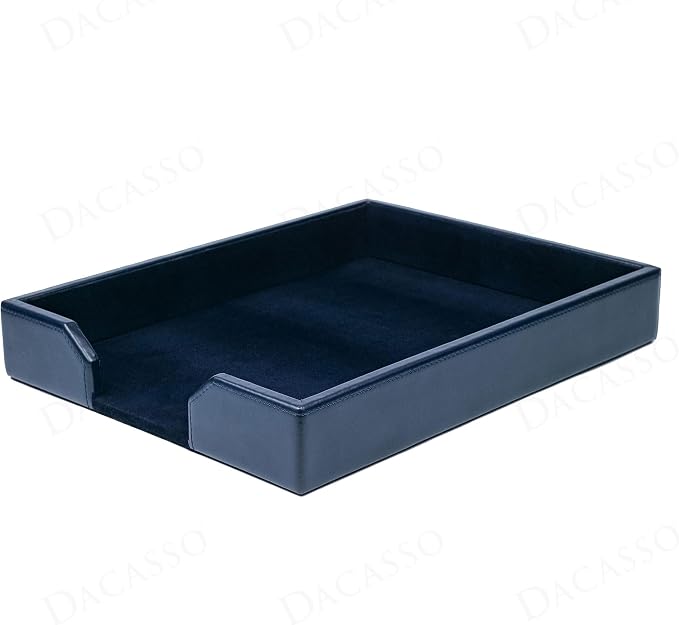 Dacasso Navy Blue Bonded Leather Luxury Letter Tray Holder & Paper Organizer for Desk - Executive Desk Decor & Office Organization Essential - Image 8