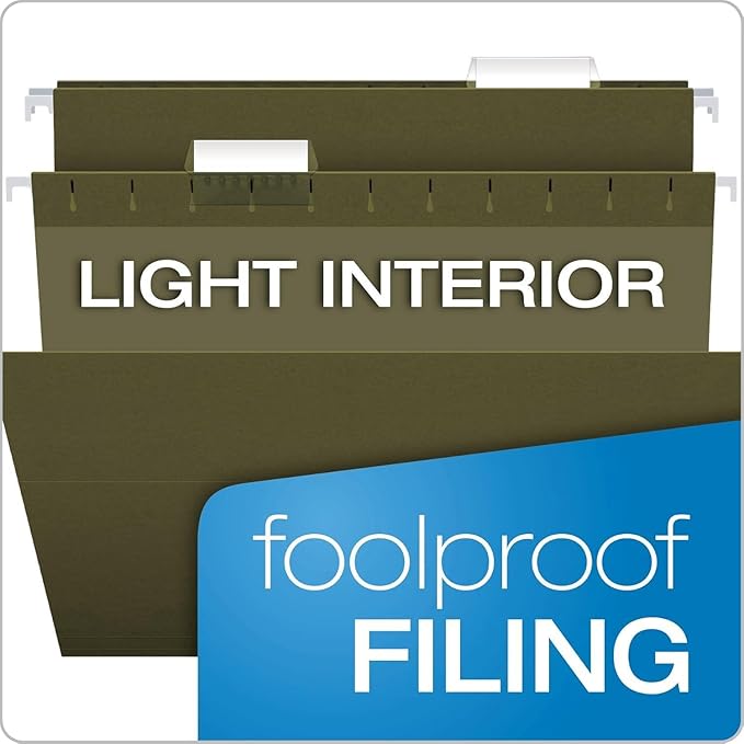 Pendaflex Hanging File Folders Letter Size - 100 Pack - 1/5 Cut Adjustable Tabs - Green Bulk File Folders with Tabs 8.5 X 11 Inches - Image 2