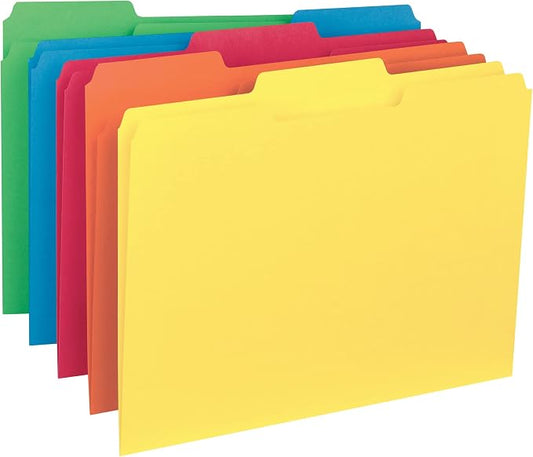 Smead Interior File Folder, 1/3-Cut Tab, Letter Size, Assorted Primary Colors, 100 per Box, Expandable File Folders for Filing Cabinet by SMEAD