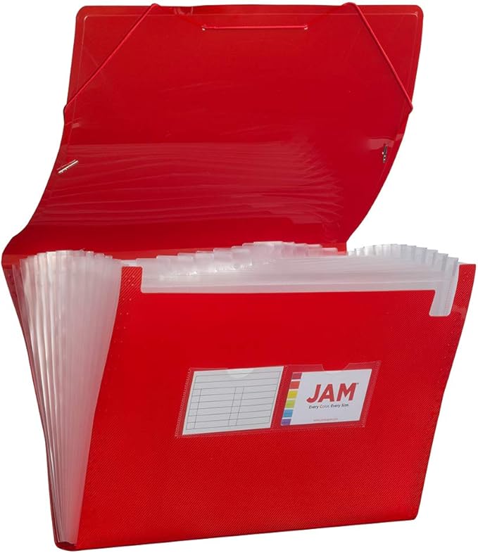 JAM Paper Accordion Folders - 13 Pocket Plastic Expanding File - Legal Size - 10 x 15 - Red - Sold Individually by JAMPaper