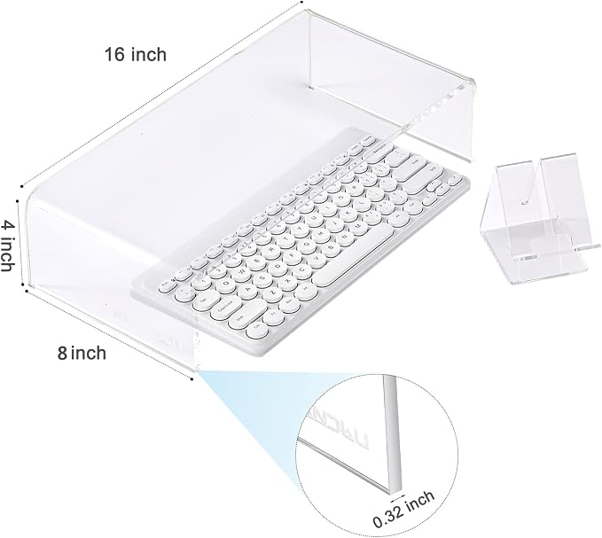 16"x8"x4" Acrylic Monitor Stand, Clear Laptop Riser with Bonus Phone Stand | KMANDLU Clear Premium Acrylic Computer Stand, Ergonomic Monitor Riser & Desk Organizer Shelf for Office, Home, Printer, TV - Image 3
