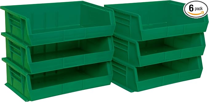 Akro-Mils 30255 AkroBins Plastic Storage Bins, 11"x16"x5", Green, 6-Pack | Space-Saving Stackable Bins for Garage, Pantry, Craft Organization by Akro-Mils