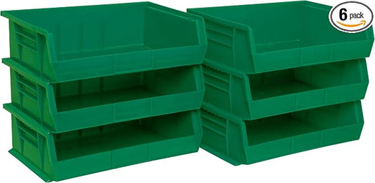 Akro-Mils 30255 AkroBins Plastic Storage Bins, 11"x16"x5", Green, 6-Pack | Space-Saving Stackable Bins for Garage, Pantry, Craft Organization by Akro-Mils