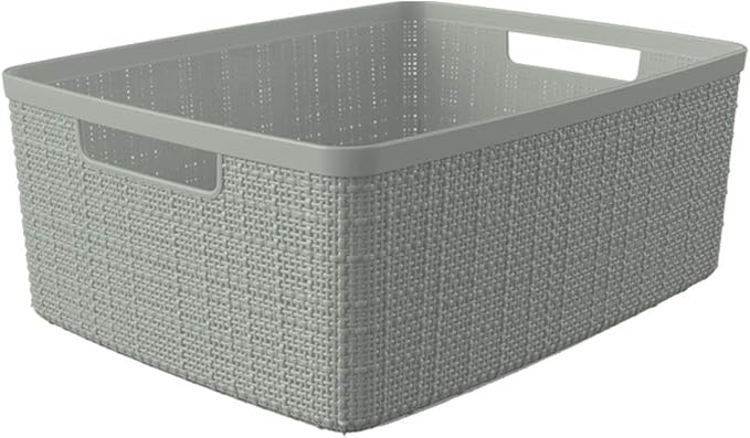 Curver Set of 6 Medium 12L Jute Decorative Plastic Organization and Storage Baskets - Perfect Bins for Home Office, Closet Shelves, Kitchen Pantry and All Bedroom Essentials, Grey - Image 3