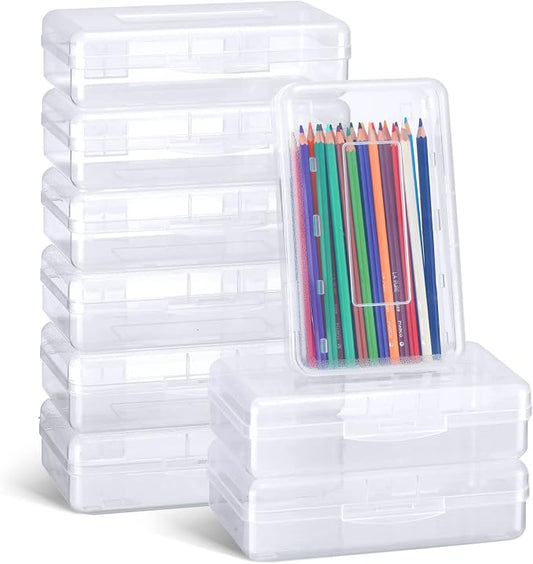 Fainne 24 Pack Pencil Boxes for School Clear Plastic Pencil Case Large Plastic Crayon Box Bulk Stackable Classroom Stationery Organizer School Supplies(Transparent) by Fainne