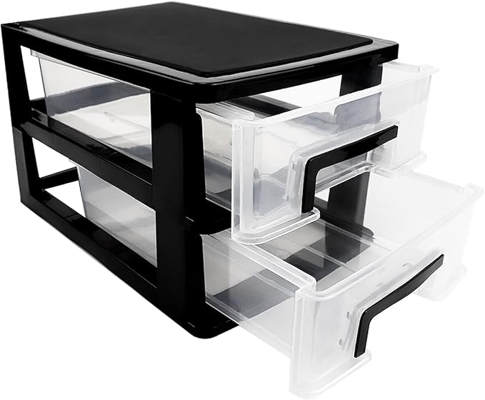2 Tier Plastic Drawer Organizer Storage Box for Desk, Cosmetics, Jewelry, Office Supplies, Home Organization (8.46" x 5.9" x 5.11") by LNQ+LUNIQI