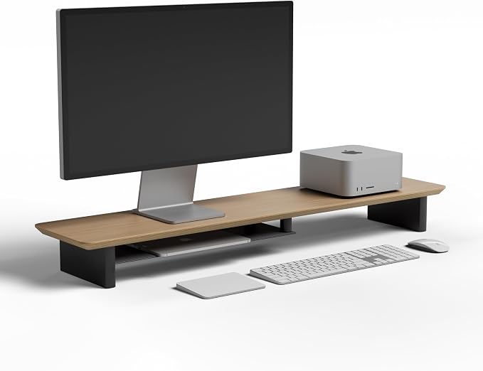 amesoba White Oak Dual‑Tier Ergonomic Desk Setup – Modern Wooden Monitor Stand & Workspace Riser, Home Office & Minimalist Aesthetic (White Oak, Large) by amesoba