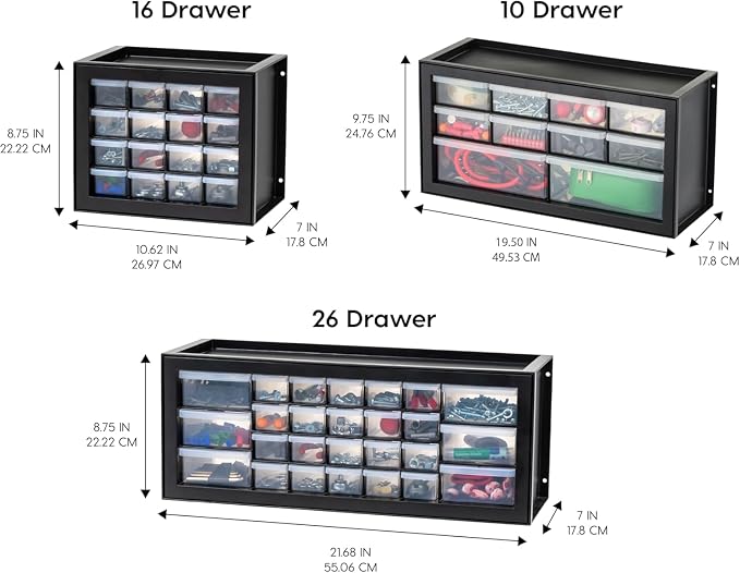 IRIS USA Plastic Storage Drawer Organizer, 10 Drawer Cabinet, 2 Pack, Black | Made in USA organizer stores hardware, beads, screws, classroom supplies, crafts, building bricks, and hobby items. - Image 4