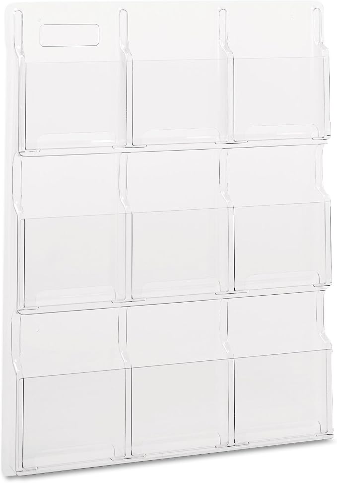 Safco Reveal Literature Rack, 9 Compartments Magazine Holder, Wall-Mounted Brochure Organizer, Acrylic, Clear - Image 4