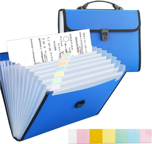 Extra Large Legal Size/Foolscap 12 Pockets Accordion File Organizer with Handle, TRANBO Portable Expanding File Folder, Expandable Plastic Document Organizer for Travel School Office - Blue by TRANBOTrustBest