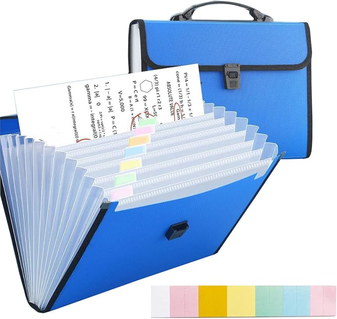 12 Pockets Letter Size/A4 Accordion File Organizer with Handle, TRANBO Expanding File Folder, Portable Paper Organizer, Expandable Plastic Document Organizer for Travel School Office - Blue by TRANBOTrustBest