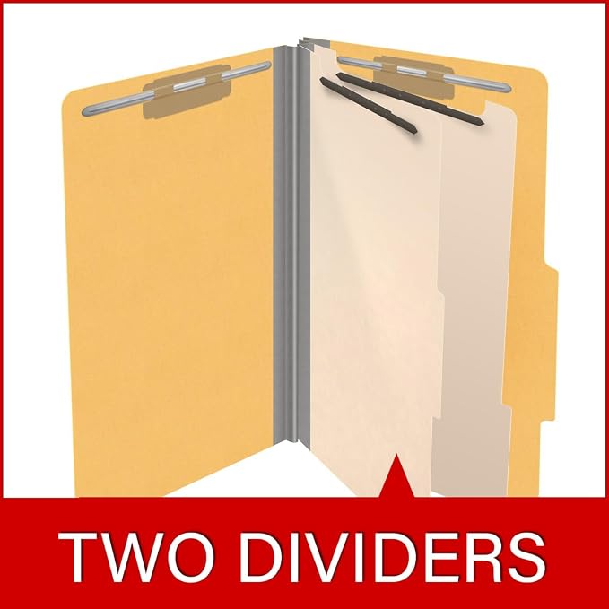 18 pt Heavy Duty Top Tab Color Folders, 2/5 Cut ROC Top Tab, Legal Size, 2 Dividers, Yellow (Box of 10) - Image 8