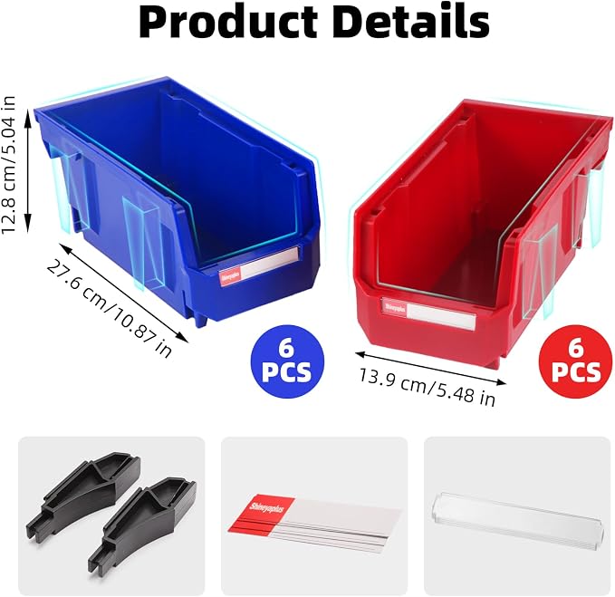12 Packs Stackable Storage Bins, 7" x 5" x 4" Parts Bin, | Plastic Parts Organizer Bins, for Garage, Warehouse, Workbench, Hardware & Office - Image 2