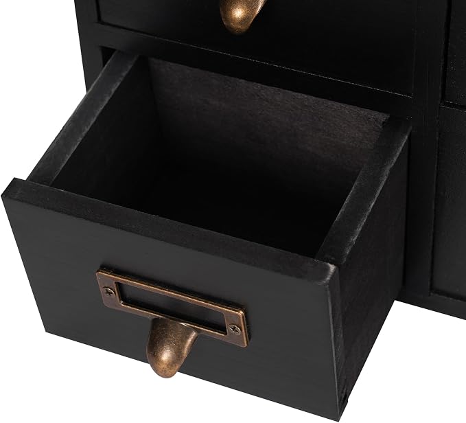 9 Drawers Apothecary Cabinet with Drawers, Library Card Catalog Cabinet, Tabletop Apothecary Chests and Cabinets, Wooden Desk Drawer Organizer Medicine Vintage Furniture (Black) - Image 6