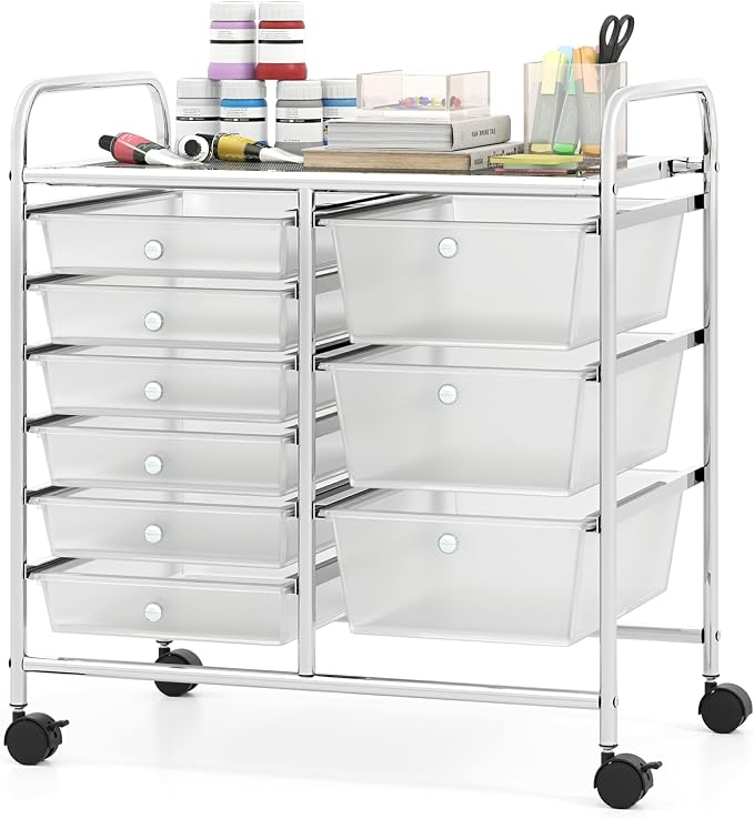 Moccha 9-Drawer Rolling Storage Cart - Under Desk Storage Drawers with wheels for Craft Art Supply Paper Salon, Scrapbook Paper Tools, Mobile Utility Cart for Classroom, Clear by LDAILY