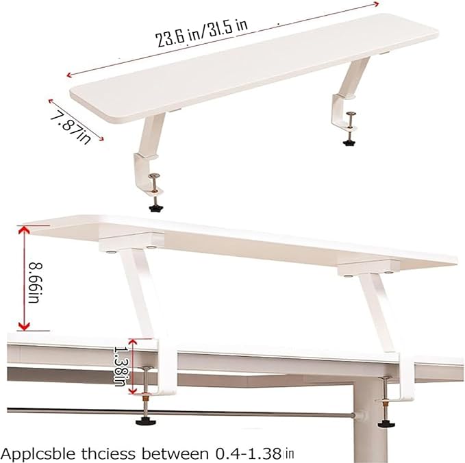 31.5x7.8in Clamp on Desk Shelf, Adjustable Desktop Organizer Extension Bookshelf Above Storage Rack Accessories for Home Office Organization White - Image 2