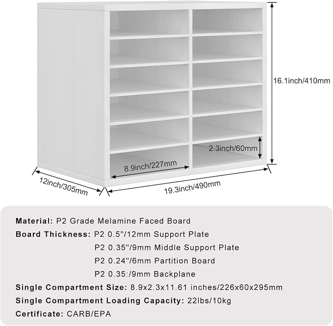 Countertop Mail Sorter Organizer, Wooden Literature Organizer, Student Mailbox for Classroom, Desktop Bill Organizer for Office Home School, 12 Compartments, White - Image 2