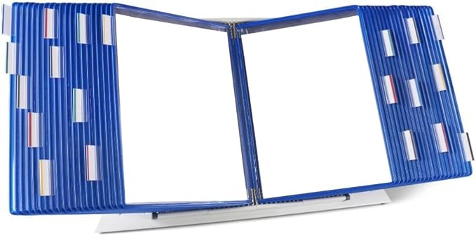 Tarifold Desktop Reference Display System, 40 Pockets, Expandable, Blue | 40 Double-Sided PVC Pockets, Holds 80 Letter-Size Sheets, Sturdy Metal Base, Quick-Find Indexing, Quick and Easy to Assemble by TARIFOLD