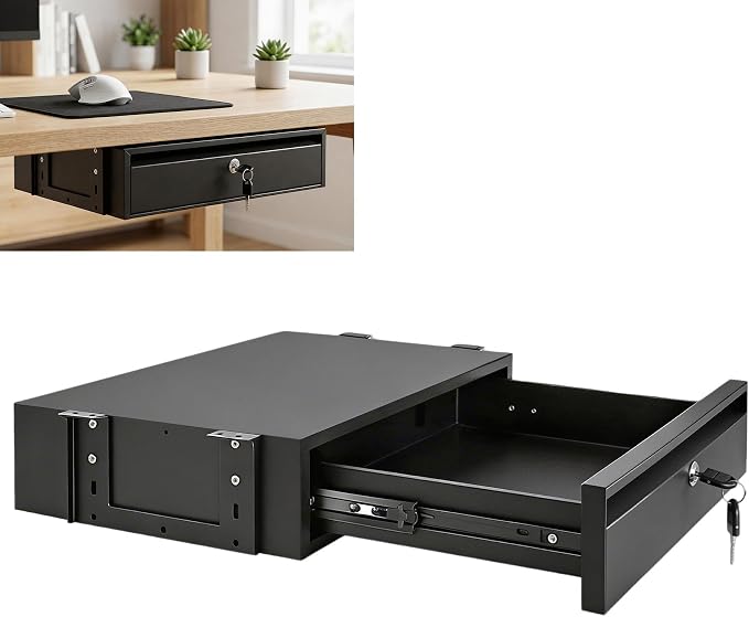 POPMOON 18in Under Desk Drawer with Lock Large Pull Out Storage Organizer | Large 18in under desk drawer with lock,smooth slide rails,adjustable mounting height, supports up to 33 lb by POPMOON