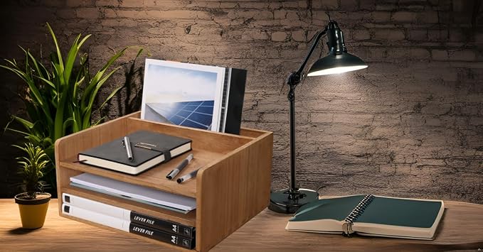 DDYURI 3 Tier Desktop Letter Tray for Office Desk Organizer and Accessories - Wood File Folder Holder for Paper Document Organizer Mail Sorter Workspace Counter Storage Book Shelf Light WJJ3K-LT - Image 7