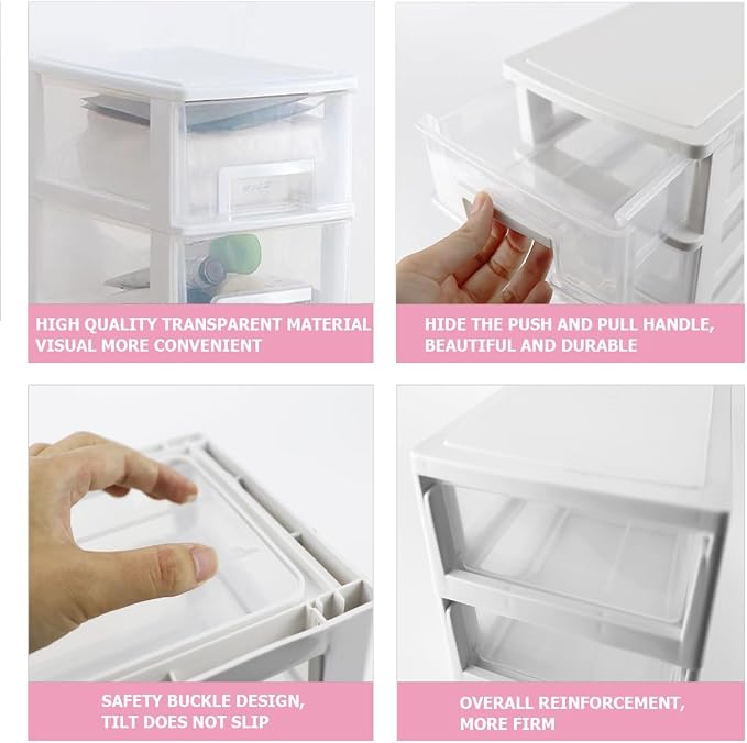 Plastic Desk Organizer,Desk Storage Box with 3 drawers,Makeup Organizer Sundries Storage Multifunction Storage Rack for Office School Home (White) - Image 3