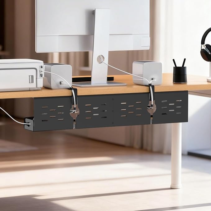 Univivi Under Desk Cable Management Tray, Cable Management, 32 inch, Black | Durable Steel Material, Under Desk Cable Tray with No-Drill C-Clamp and Screw Mount, Wire Management for Office/Home - Image 6