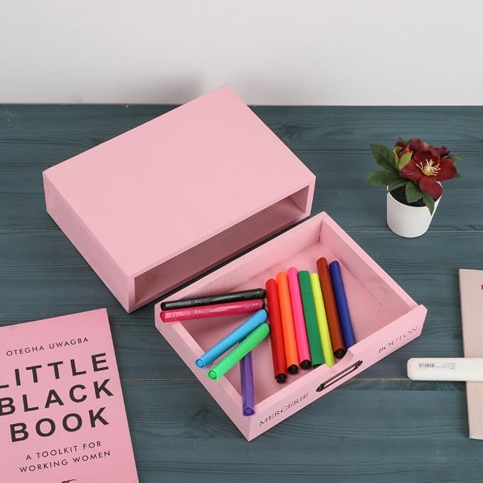 Wooden Drawers Pink Wood Desktop Organizer with Drawers | Vintage Wooden Storage Box for Apothecary Cabinet, Wood Drawer, Countertop Drawer for Library Card Catalog Cabinet - Image 4