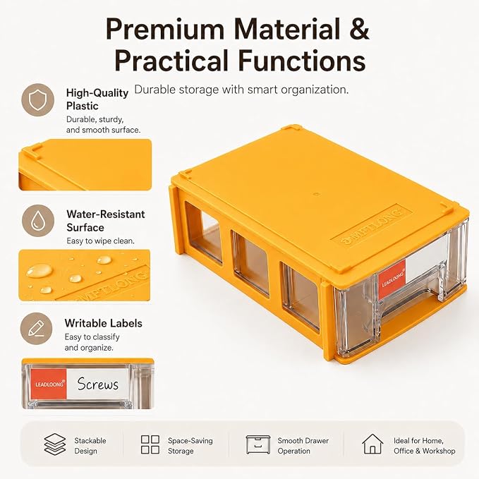 16pc Stackable Plastic Storage Drawers Mini Desk Organizer Yellow | Versatile mini desktop storage box 5.5x3.4x1.6", perfect for garage, home, school and office craft organization. - Image 4